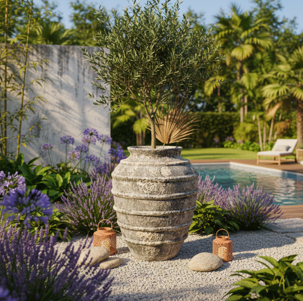 Vase gris côtelé à l’allure brute, idéal pour plantes ou décoration