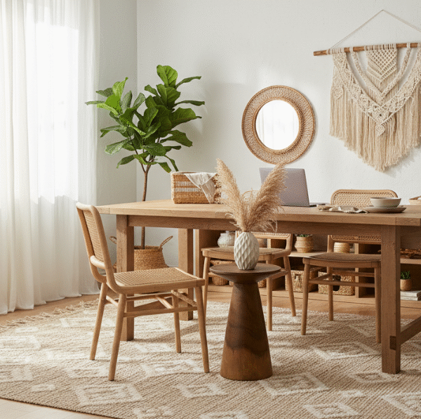 Table haute d'appoint en bois de Suar, mettant en valeur la richesse des couleurs et la robustesse de la matière.