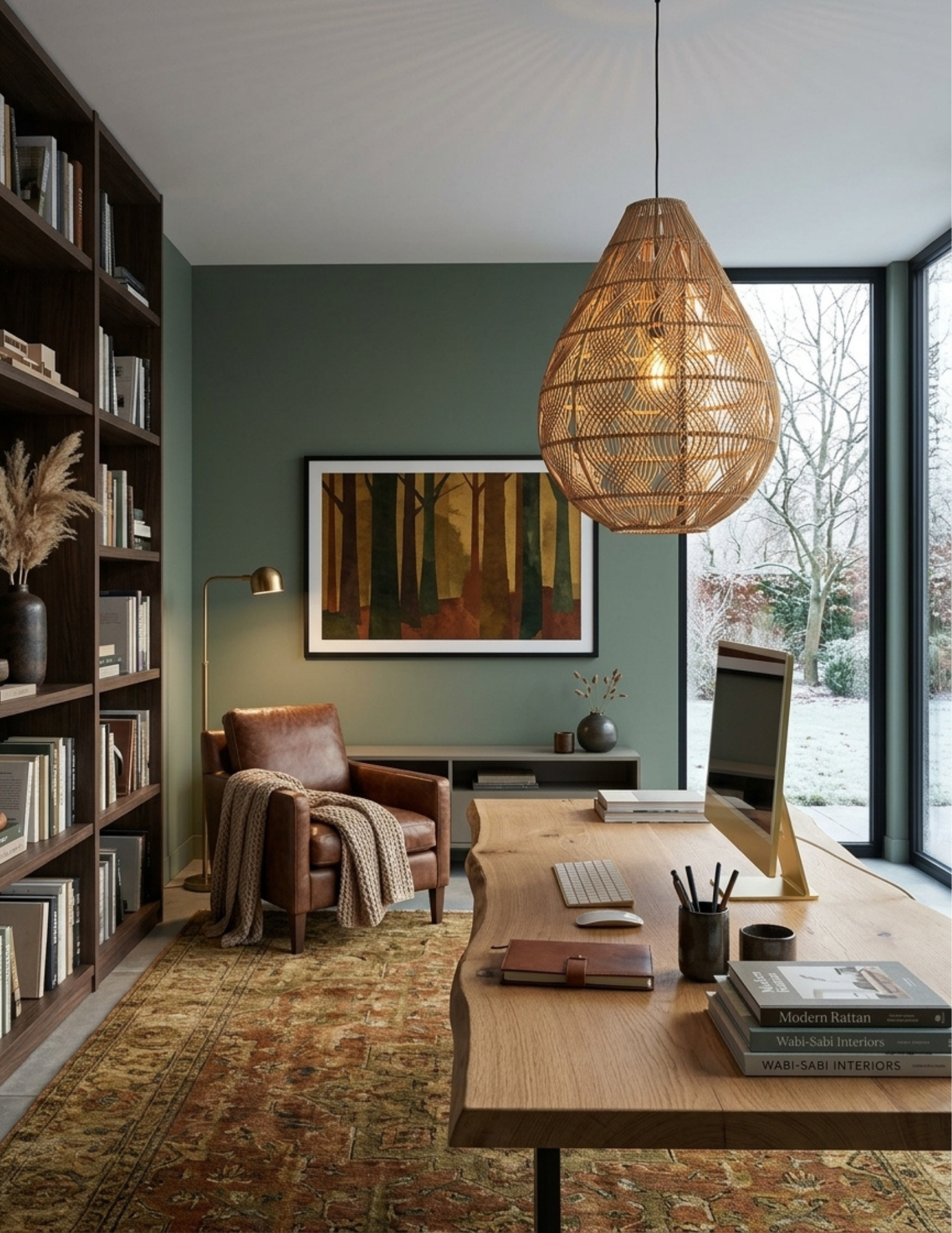 Luminaire suspendu artisanal en rotin clair, forme goutte d’eau, idéal pour une décoration bohème chic et moderne.